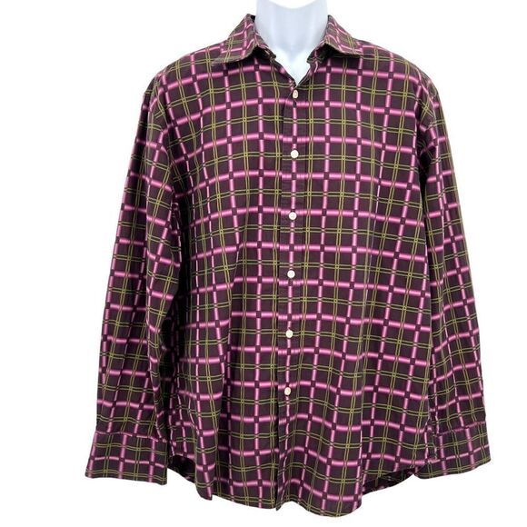 Robert Graham Men's Button Down Shirt XL Purple Green Fluorescent 100% Cotton - Picture 4 of 14